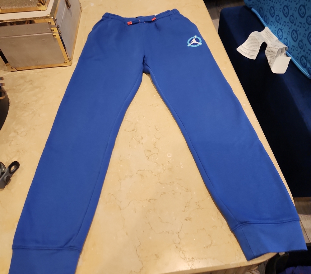 Jordan Men's Blue Fleece Sweatpants with Orange Accents